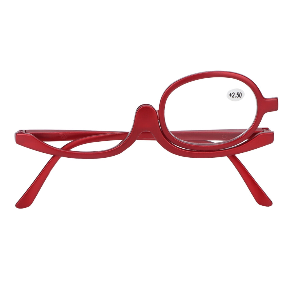 Red Magnifying Makeup Glasses, Single Lens Rotatable Fashionable Eye Makeup Glasses Cosmetic Reading Glass Folding Eyeglasses For Women (+2.50)