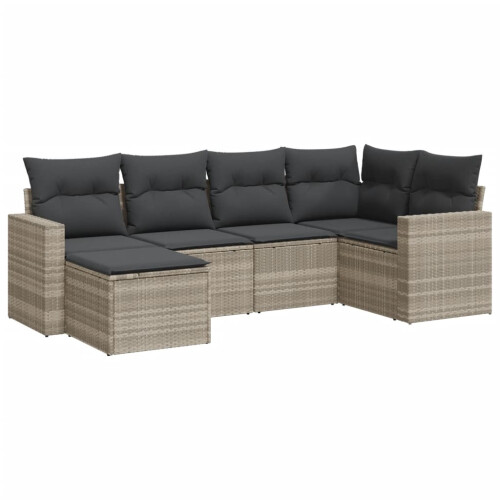 VidaXL vidaXL 6-tlg. Garten-Sofagarnitur mit Kissen Hellgrau Poly Rattan