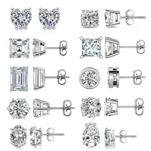 Real Moissanite Solitaire Stud Earrings - GRA Certified D VVS1 Sterling Silver 1