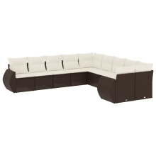 vidaXL 10-tlg. Garten-Sofagarnitur mit Kissen Braun Poly Rattan