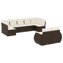 vidaXL 9-tlg. Garten-Sofagarnitur mit Kissen Braun Poly Rattan