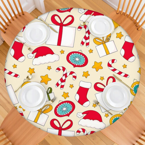 Toalha de mesa redonda de 52 polegadas para decoração de Natal, com bainha elástica para um ajuste perfeito na sua mesa de jantar. 1