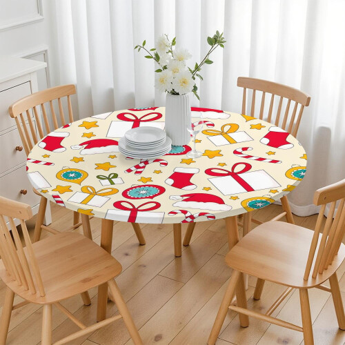 Toalha de mesa redonda de 52 polegadas para decoração de Natal, com bainha elástica para um ajuste perfeito na sua mesa de jantar. 2