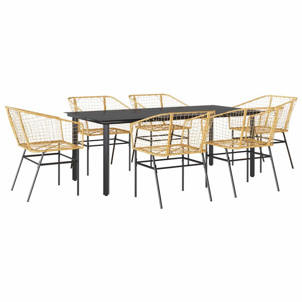 VIDAXL Garden Dining Set Poly Rattan Steel Brown 7 Piece - Image 2