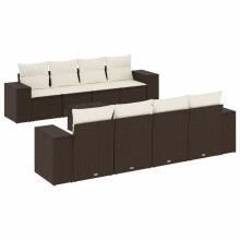 vidaXL 9-tlg. Garten-Sofagarnitur mit Kissen Braun Poly Rattan