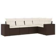 vidaXL 5-tlg. Garten-Sofagarnitur mit Kissen Braun Poly Rattan