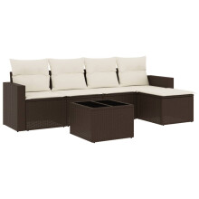 vidaXL 6-tlg. Garten-Sofagarnitur mit Kissen Braun Poly Rattan