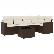 vidaXL 6-tlg. Garten-Sofagarnitur mit Kissen Braun Poly Rattan