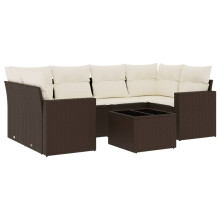 vidaXL 7-tlg. Garten-Sofagarnitur mit Kissen Braun Poly Rattan