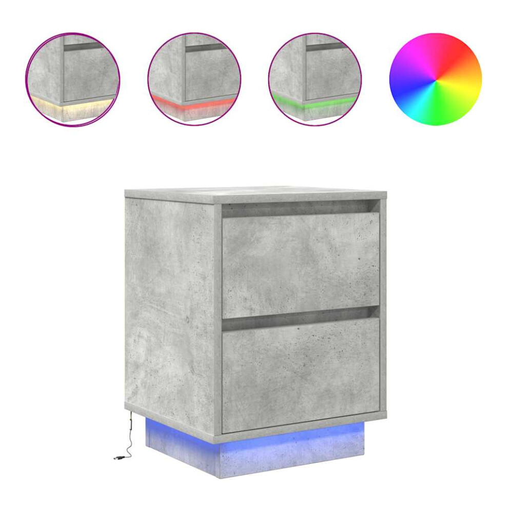 Vidaxl Bedside Cabinet With Led Lights Concrete Grey 38X34x50 Cm