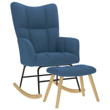 vidaXL Schaukelstuhl mit Fußhocker Blau Stoff