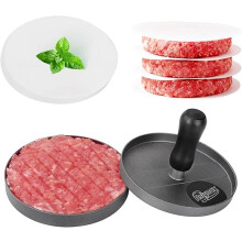 Burgerpresse, Antihaft-Aluminium, mit 100 Patty-Papieren