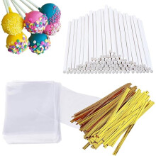 300-teiliges Cake-Pop-Set mit Stielen, Verpackungen, Beuteln und goldenen Verschlussbändern