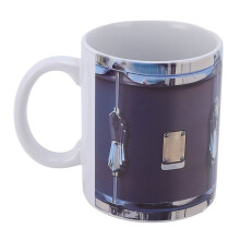Vintage Drum Pattern 11Oz White Ceramic & Steel Coffee Mug with Spoon