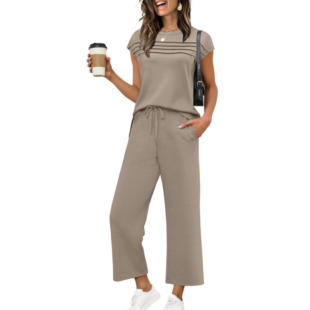 Women's Casual Travel Vacation Two-Piece-Light coffee XXL