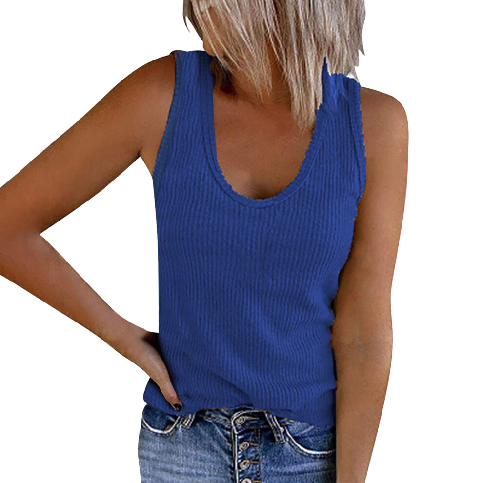Blue Spring/Summer Women's Vest U-Neck Sleeveless-Colorful Xxxl