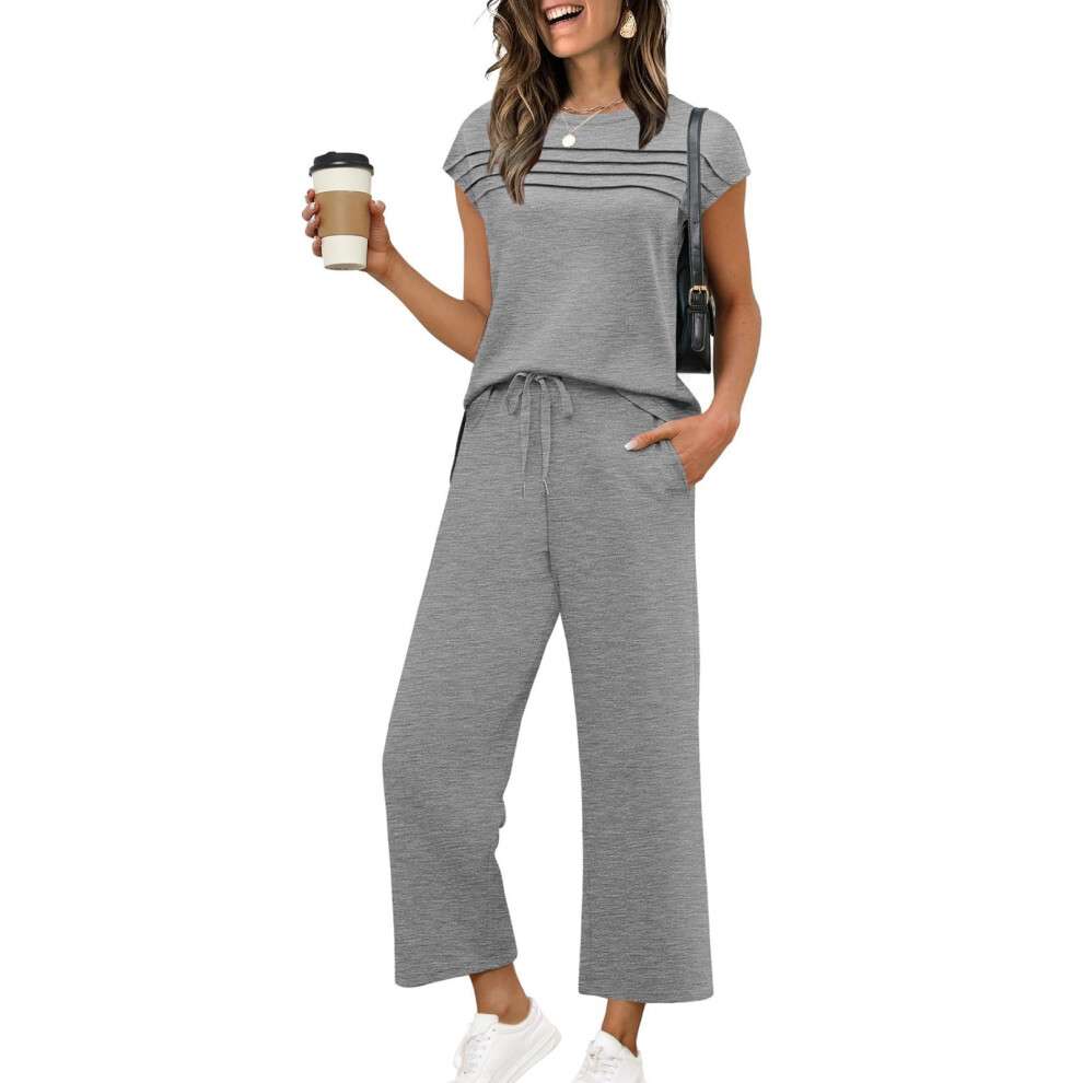 Women's Casual Travel Vacation Two-Piece Short-Sleeved-Gray XXL
