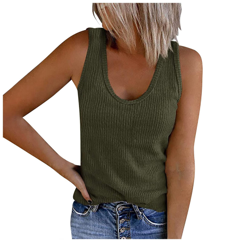 Spring/Summer Women's Vest U-Neck Sleeveless-Army Green S