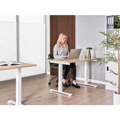 Beliani Electric Adjustable Standing Desk DESTINES 120 cm 72 cm Light Brown/ White 1