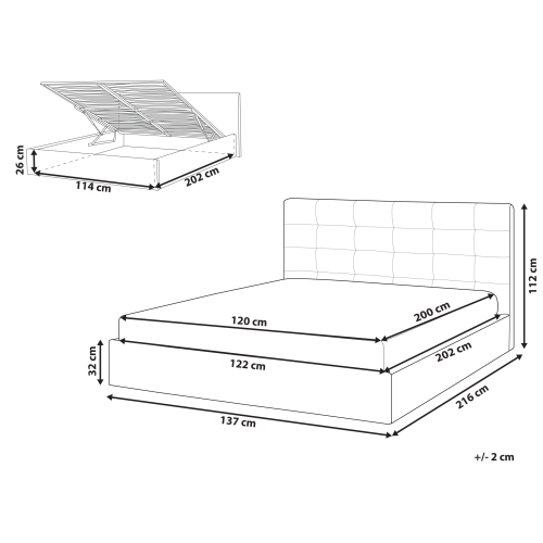 Beliani Ottoman Bed LORIENT Fabric Grey 120 x 200 cm (EU Small Double) 2