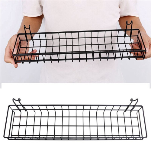 3X Hanging Basket for Wire Wall Grid Panel, Multi-Function Wall Storage and Display Basket, 40X10X5CM, Black Painted 1