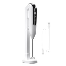 Elektrischer Milchaufschäumer, Handgerät, Wiederaufladbar, mit LED-Digitalanzeige, Getränkeschaummixer für Milchkaffee, Latte Macchiato und Mehr