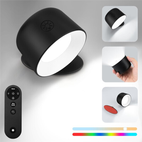 LED Wall Light Night Light 360Rotatable RGB Color Changing Bedside Lamp Dimmable Bedroom Wall Sconce with Timer Memory 2
