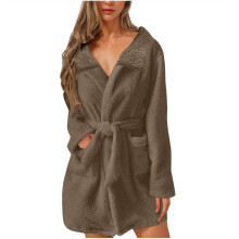 Accappatoio da donna Zhi a maniche lunghe con blocchi di colore e fodera in sherpa - Multicolore, tessuto caldo, invernale e per la casa, caffè