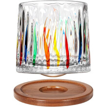 Copo de uísque de cristal giratório de 275 ml/10 oz com porta-copos de madeira – Espessado, para rum, coquetéis, café, leite; Presente para