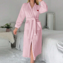Accappatoio da donna Zhi a maniche lunghe in velluto - Tinta unita, tessuto pregiato, abbigliamento da casa autunnale ed elegante, rosa