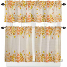 Lemon Yellow Botanical Kitchen Curtains Set with Valance 24