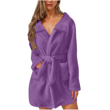 Accappatoio da donna Zhi a maniche lunghe con blocchi di colore e fodera in sherpa - Multicolore, tessuto caldo, invernale e per la casa, viola