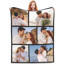 Custom Photo & Text Flannel Throw Blanket – Personalized Memorial Gift for Adults, Couples, Family – 50"x40", Black – Compatible with All