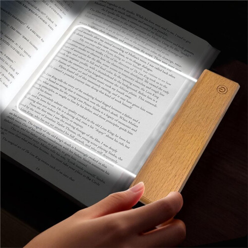 Lampe de Lecture LED à Intensité Variable, 3 Couleurs, Lampe de Lecture Plate, Rechargeable, avec Base en Bois 2