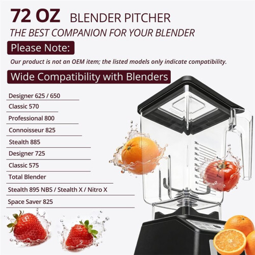 72 Oz Replacement Pitcher Cup for Blendtec Wildside+ Classic Designer Professional Commercial Series 1