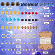 Solar System Bracelet Kit: 300+pcs Obsidian Beads, 10 Sets, Galaxy Universe Theme, Compatible with Jewelry Making