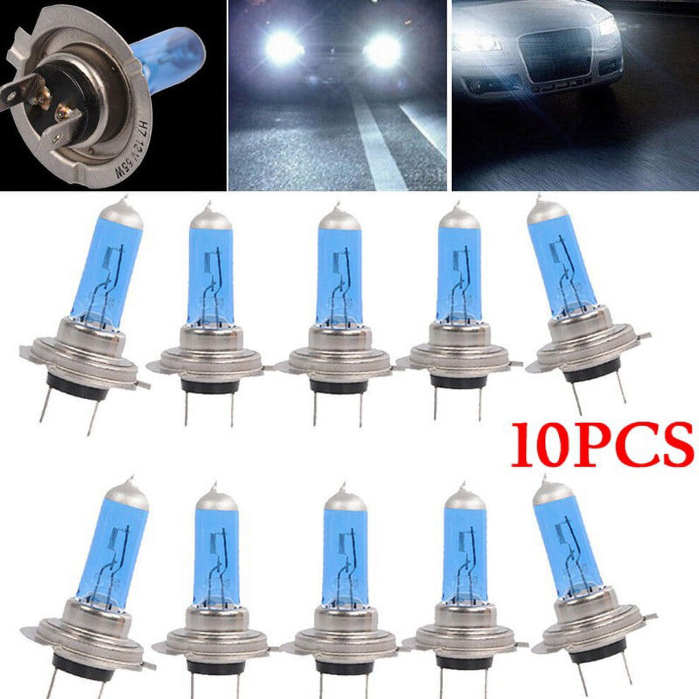 Uhuse 10Pcs H7 12V 55W Xenon 6000K Halogen Car Headlights Lamp Bulb White 9448483028332