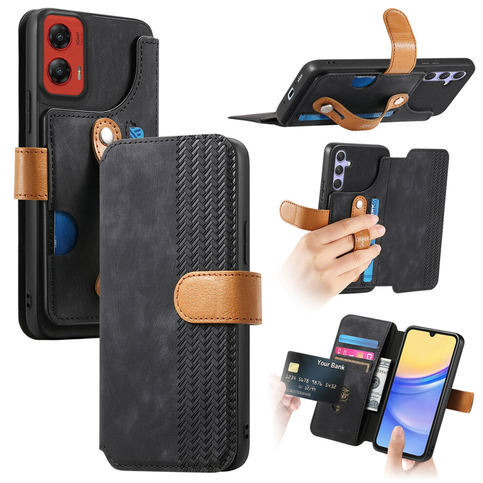 Moto G 2024 Wallet Case With Rfid Blocking, Wristband, Kickstand, Shockproof Pu Leather Flip Cover Â Black 9448483033626
