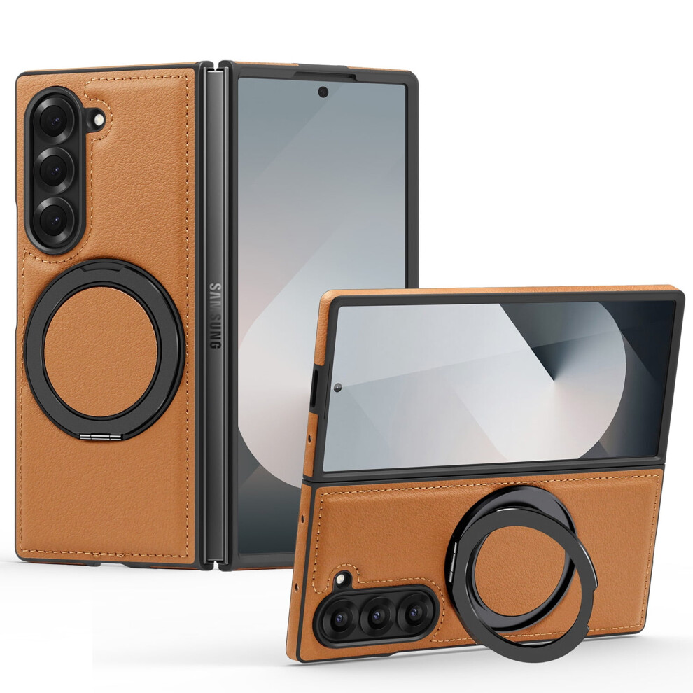 Slim Shockproof Rotating Magnetic Stand Case For Samsung Galaxy Z Fold 7 Â Pu Leather, Brown 9448483034586