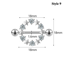 stk. 14G rustfritt stål brystvorteringer med CZ-krystall brystvortebeskyttelse til piercingsmykker – Style9