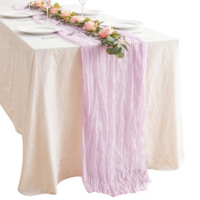 Crumpled Chiffon Table Runner, Translucent Boho Tablecloth for Wedding, Baby Shower, Party – 118"x35", Light Pink