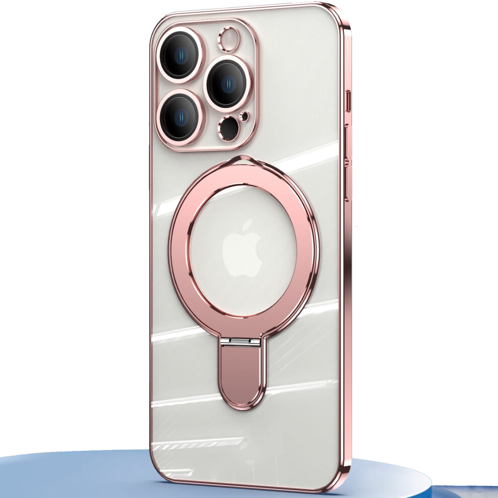 Invisible Magnetic Case For Iphone 13 Pro, Magsafe Compatible, Military Shockproof Clear Slim Cover With Ring Holder, Rose Gold 9448483035453