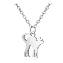 Halskette mit Katzenanhänger aus Edelstahl, 40,6 cm (16 Zoll), 1 mm, Silber