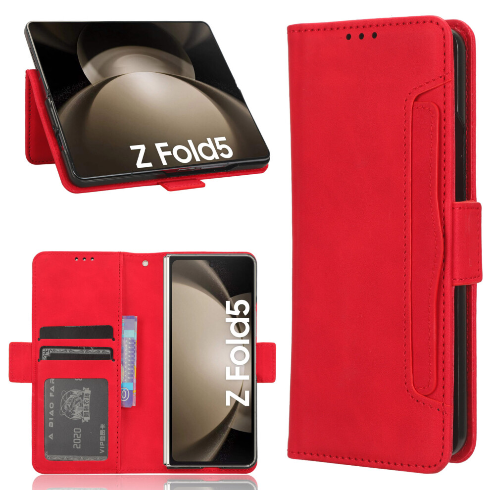 Magnetic Pu Leather Wallet Case For Samsung Galaxy Z Fold 5 5G Â Kickstand, Detachable Card Slot, Red 9448483036757