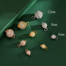 Runder Kugelverschluss aus Sterlingsilber mit Zirkonia, 8 mm, 1 Stück