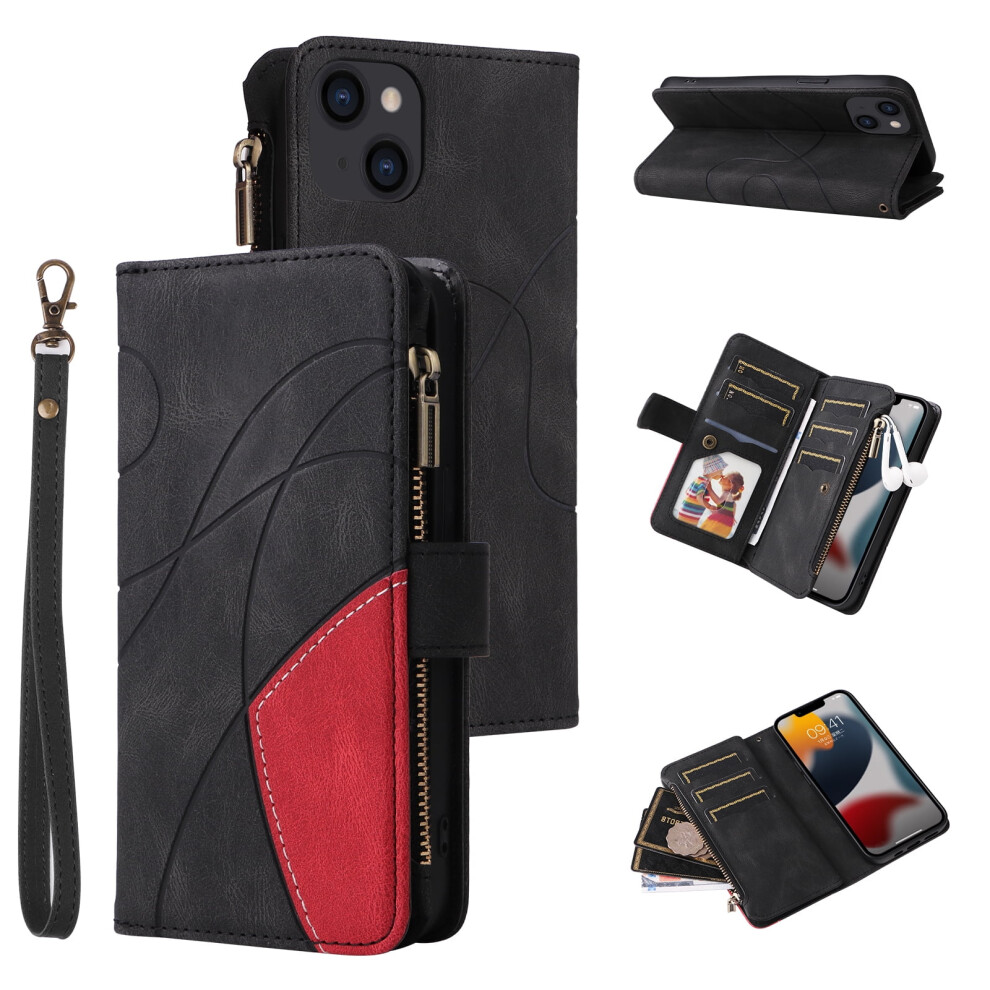 Luxury Pu Leather Wallet Folio Case For Iphone 15 Plus Â Retro Style, Zipper, Card Slots, Hand Strap, Full Protection Â Black 9448483036146