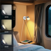 12V LED Wall Lamp for Versatile Indoor Lighting in Black and Silver with USB-A and USB-C Switches 3000-3500K