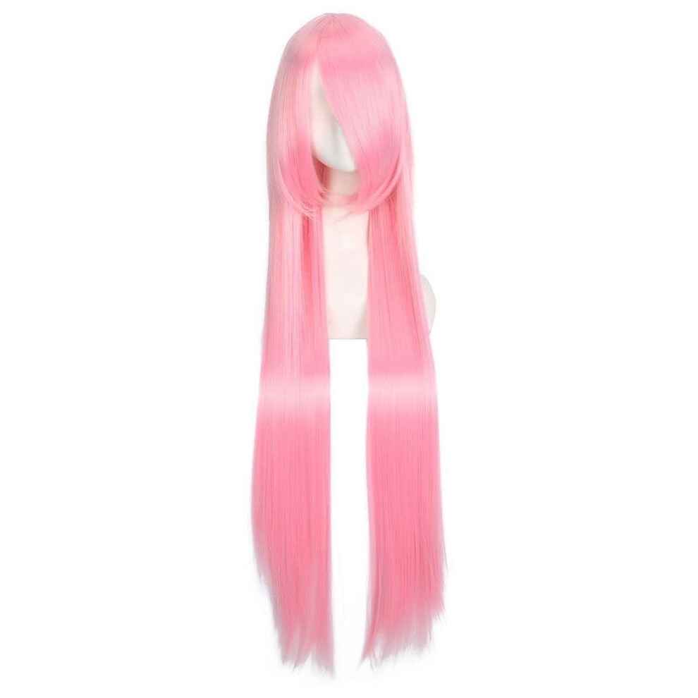 39.4" Sleek Straight Wig with Bangs, Heat-Resistant Synthetic Hair, Light Pink â Compatible with Cosplay, Anime, Party & Daily Wear