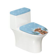 Xmas Highland Cow Toilet Lid & Tank Cover Set (2pcs), Stretch Edges, Snowflake Design, Compatible with Standard Toilets