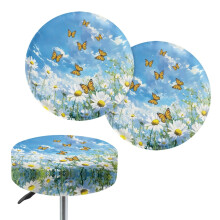 Butterfly Daisy Sky skammelbetræk, skridsikre elastiske betræk til 13-15" cirkelstole, sæt med 2 dele